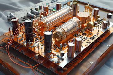 Detailed Illustration of a Long Wave Radio Transmission Circuit in Electronics - obrazy, fototapety, plakaty