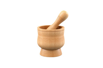Wooden Mortar and Pestle on White Background. On a White or Clear Surface PNG Transparent Background..