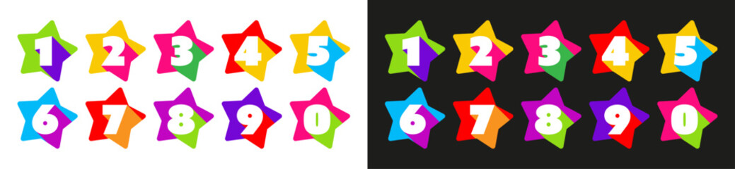 Chiffres 0 à 9 dans étoiles multicolores	