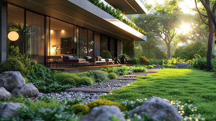 House terrace with green grass.