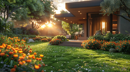 Obraz premium House terrace with green grass.