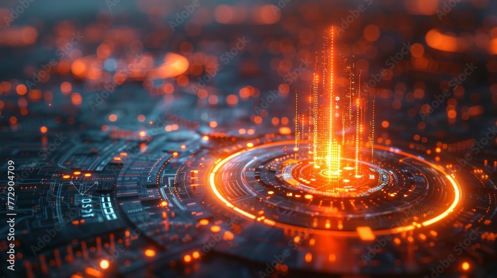 Poster Graph of futuristic candlestick and lighting element of an online trading or robot trading concept