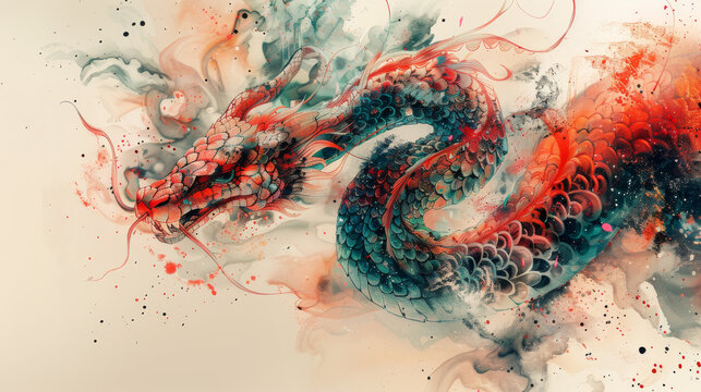 The Chinese zodiac sign of snake with a graphic of a colourful cyber serpent in a traditional Chinese style, a Chinese word that refers to the snake sign