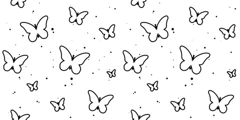 modern butterfly, seamless pattern. butterfly silhouette, simple, repet background. cute, black drawing for a girl. for print, paper, postcards. art vector illustration.