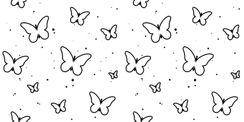 modern butterfly, seamless pattern. butterfly silhouette, simple, repet background. cute, black drawing for a girl. for print, paper, postcards. art  illustration.