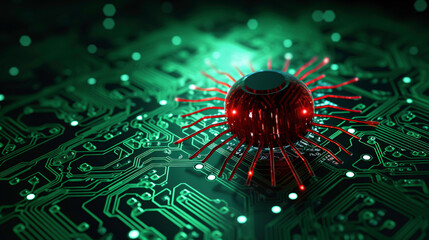 a red round object with many wires on it