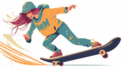 Girl plays skateboard vector  Flat vector isolated on