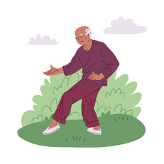 Elderly gentleman Tai Chi practice vector illustration