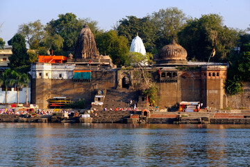 24 February 2024, Exterior View of the scenic tourist landmark Maheshwar fort in Madhaya pradesh in...