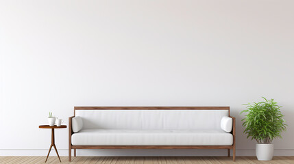a white couch and a table in a room