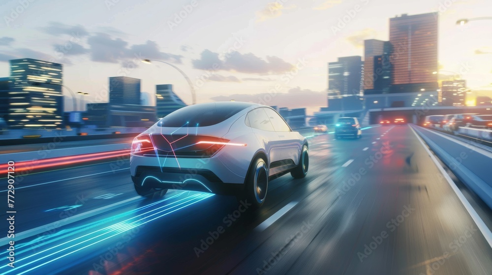Poster ev change lanes autonomously and overtakes city vehicle...