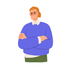Plakaty  Suspicious doubting man, serious skeptical face expression. Confused puzzled employee thinking, contemplating. Doubtful sceptic pensive emotion. Flat vector illustration isolated on white background