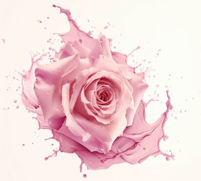 A rose is painted on a white background with pink water splatters