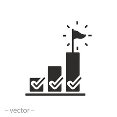 planning checklist for goal progress icon, steps for success finish, strategy project, flat symbol on white background - vector illustration