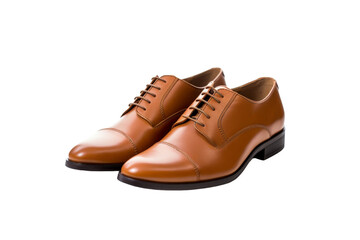 Pair of Brown Shoes on White Background. On a White or Clear Surface PNG Transparent Background..