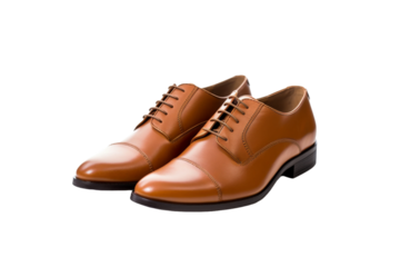 Pair of Brown Shoes on White Background. On a White or Clear Surface PNG Transparent Background..