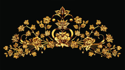 Golden imperial ornated crown on black background 