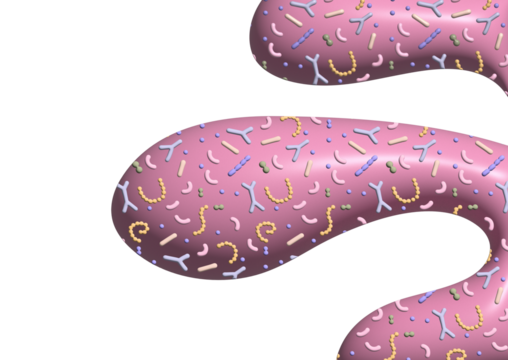 3d render Microbiome abstract template for advertising or presentation. Curvy shapes with microbiota pattern. Volume hand drawn background with bacteria.