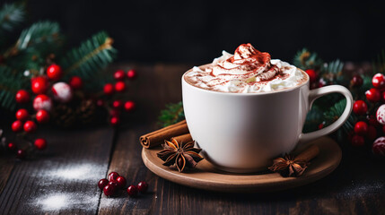 a cup of hot chocolate with whipped cream and spices