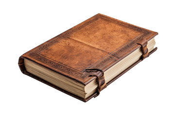 Old Leather-Covered Book on White Background. On a White or Clear Surface PNG Transparent Background..