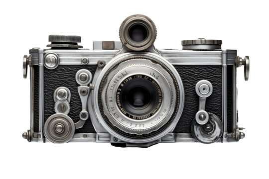 Vintage Camera With Attached Lens. On a White or Clear Surface PNG Transparent Background..