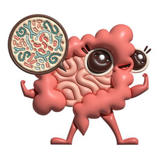 3d render Microscopic good bacterias, microflora, viruses in Intestine cartoon character. Volume illustration mascot design. Human intestine microflora with probiotics. Healthy Digestive tract