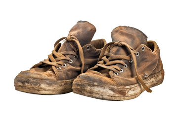 Pair of Dirty Brown Shoes on White Background. On a White or Clear Surface PNG Transparent Background..