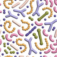 Microbiome background pattern. Probiotic bacteria backdrop with lactobacillus, bifidobacteria,...