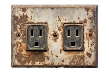 Rusted Metal Switch Plate With Two Outlets. On a White or Clear Surface PNG Transparent Background..