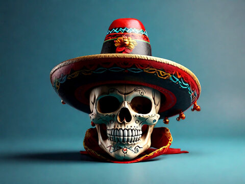 Cinco de mayo maxican hat and cactus watercolor background