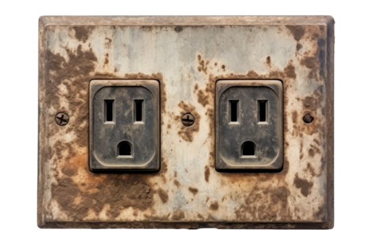Rusted Metal Switch Plate With Two Outlets. On a White or Clear Surface PNG Transparent Background..