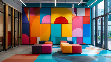 The interior of a stylish corporate recreation area. Modern multicolored office design - obrazy, fototapety, plakaty