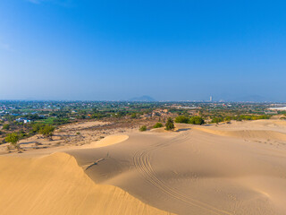 Aerial view of Nam Cuong sand dunes, Ninh Thuan province, Vietnam. It is one of the most beautiful...