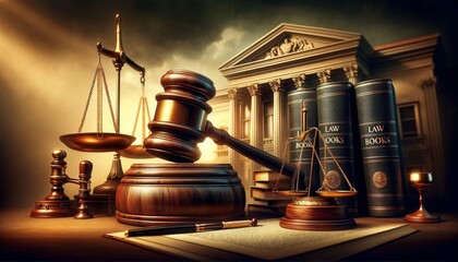 Legal Justice Concept with Gavel and Scales - obrazy, fototapety, plakaty