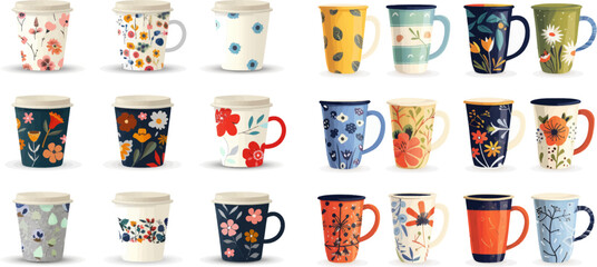  Coffee and tea mugs in scandinavian style - obrazy, fototapety, plakaty