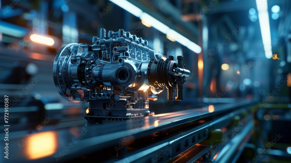 Aufkleber a robotically scanned automotive part engine in a smart factory, a concept for industry 4.0