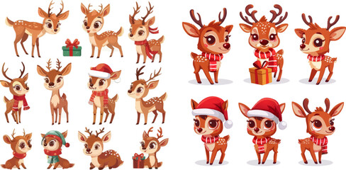 Cartoon christmas deer - obrazy, fototapety, plakaty