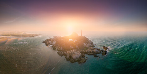 Aerial view of Ke Ga beach at Mui Ne, Phan Thiet, Binh Thuan, Vietnam. Ke Ga Cape or lighthouse is...