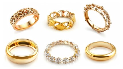rings set collection. Isolated on white background Generative AI