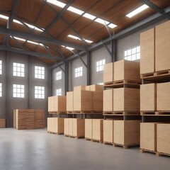 Spacious Warehouse Interior Filled With Wooden Pallets Under Daylight