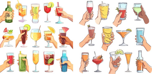 Hands hold alcoholic drinks