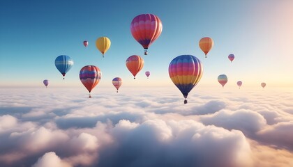 Obraz premium Colorful air balloons flying in the sky over clouds landscape