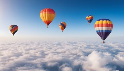 Colorful air balloons flying in the sky over clouds landscape