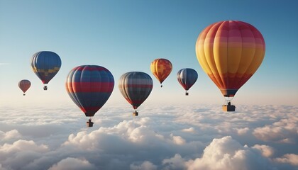 Naklejka premium Colorful air balloons flying in the sky over clouds landscape