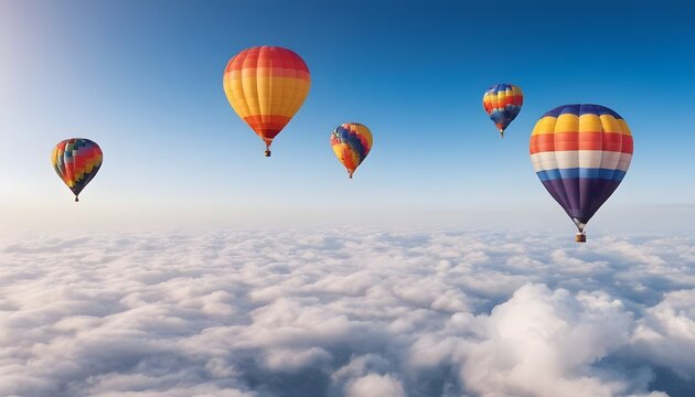 Colorful air balloons flying in the sky over clouds landscape