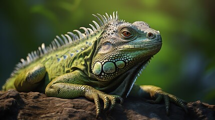 Fototapeta premium a green lizard on a rock