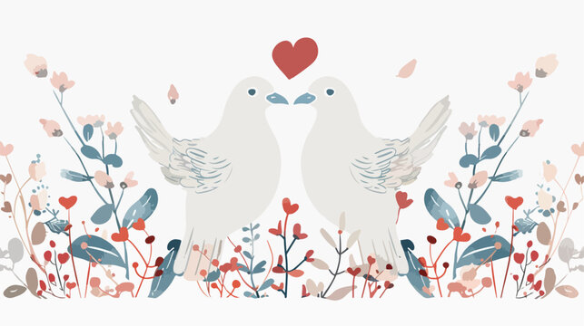 Illustration of pair of dove with heart