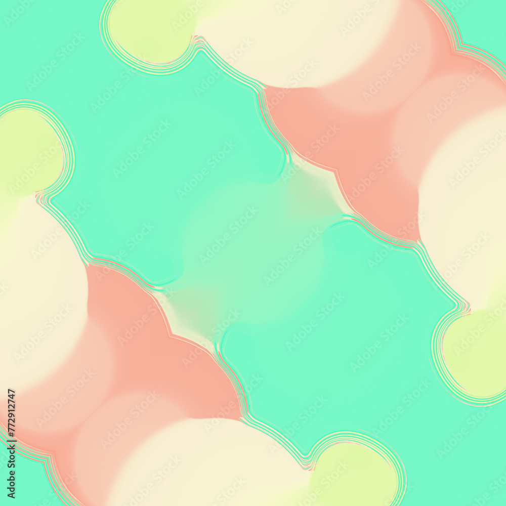 Poster bright abstract digital illustration with organic symmetrical pattern on light green background. 3d 