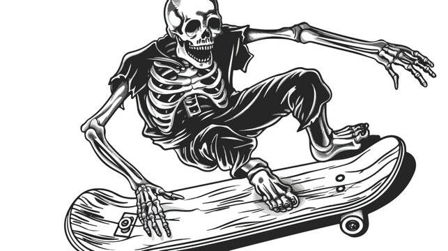 Isolated illustration of the skeleton on the skateboad