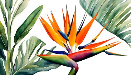 Obrazy  Bird of Paradise Flower Isolate Illustration Background